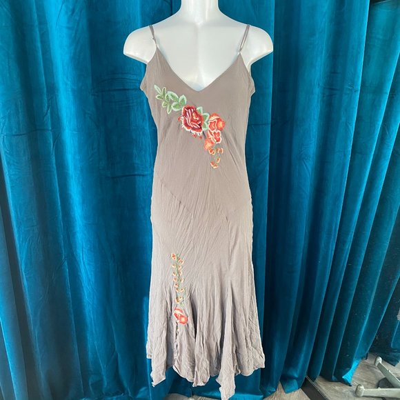 Lapis Dresses & Skirts - LAPIS Floral Embroidered Strappy Dress Brown